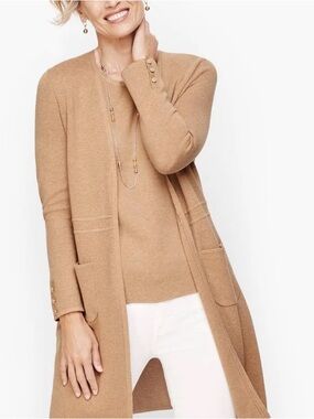 Talbots Camel Open-Front Longline Cardigan